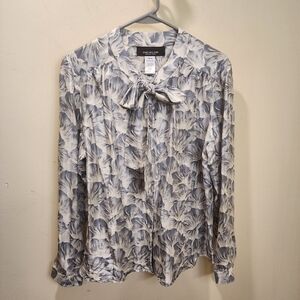 JONES NEW YORK women's 100% Silk long Sleeves satin gray Blouse 14P